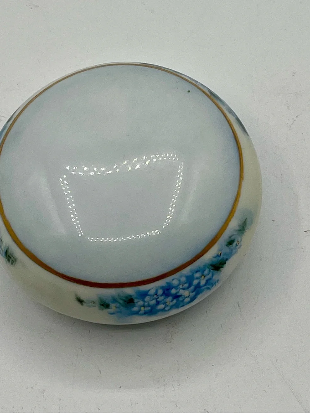 Limoges White Porcelain Box with Blue Floral Band and Gold Trim